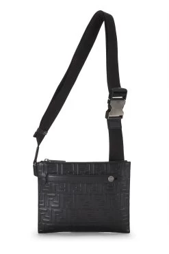 FENDI Black Zucca Leather Waist Pouch