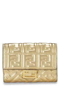 FENDI Gold Zucca Embossed Compact Wallet