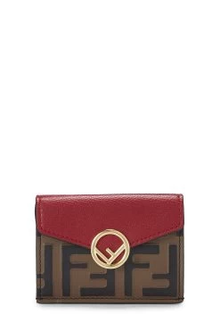 FENDI Red Leather 'FF' Compact Wallet