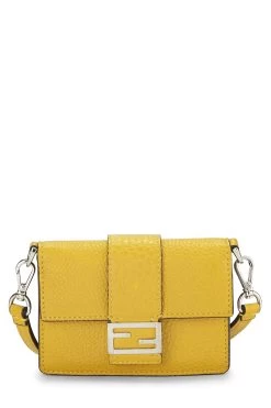 FENDI Yellow Calfskin Flat Baguette Micro