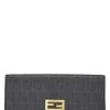 FENDI Black Zucchino Coated Canvas Continental Wallet