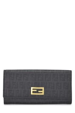 FENDI Black Zucchino Coated Canvas Continental Wallet