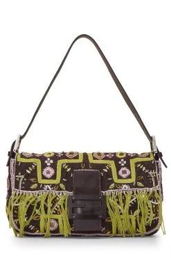 FENDI Multicolor Embroidered Canvas Baguette