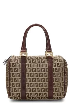 FENDI Brown Zucchino Canvas Boston Bag Mini