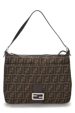 FENDI Brown Zucca Canvas Shoulder Bag Large