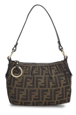 FENDI Brown Zucca Canvas Shoulder Bag Small