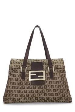 FENDI Brown Nylon Zucchino Shoulder Bag Large