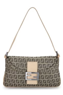 FENDI Beige Zucchino Canvas Shoulder Bag