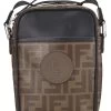 FENDI Black & Brown Zucca Coated Canvas Crossbody Bag