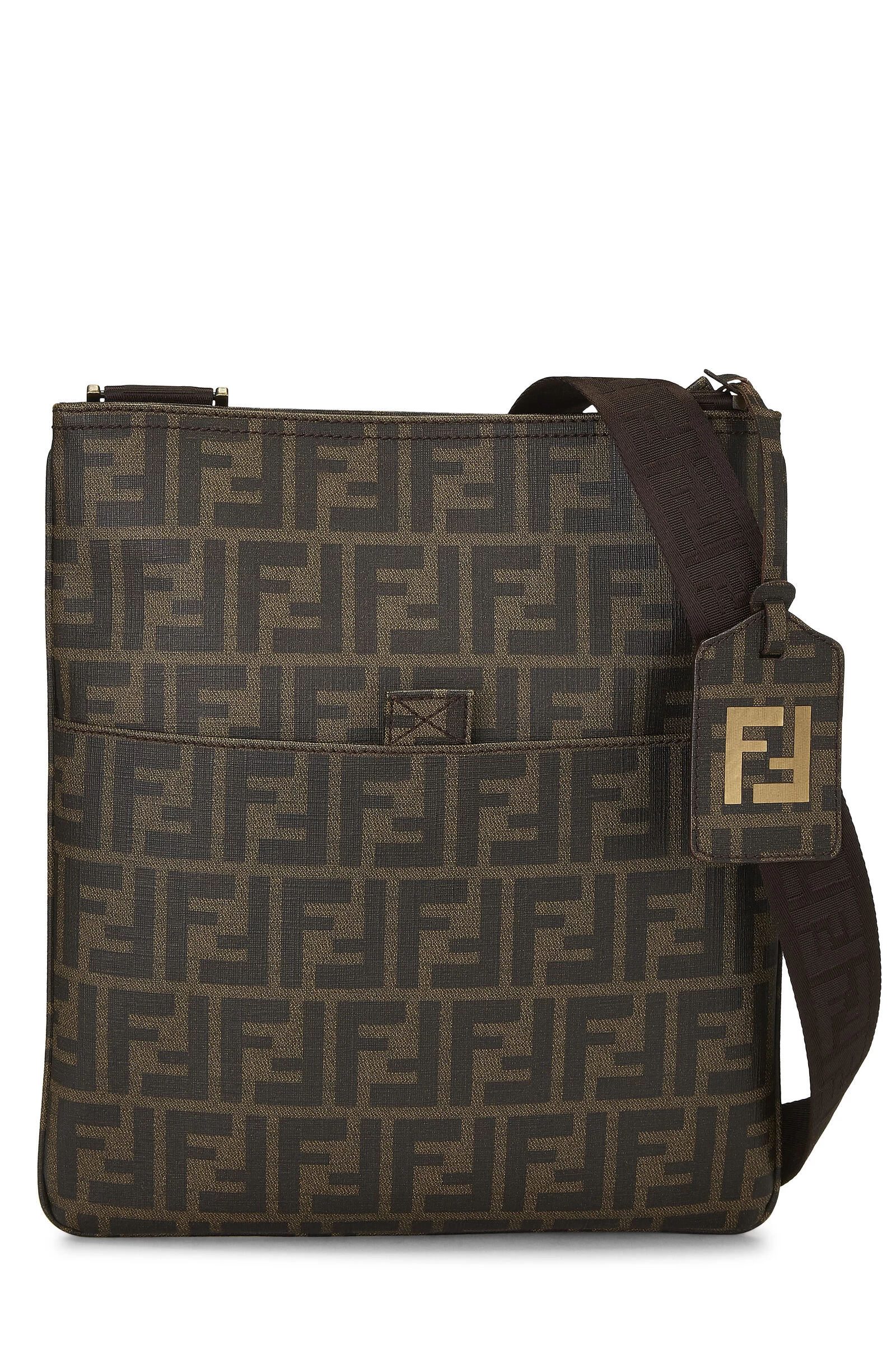 FENDI Brown Zucca Coated Canvas Flat Messenger Medium 1 FENDI Brown Zucca Coated Canvas Flat Messenger Medium