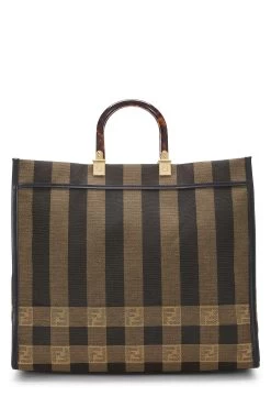 FENDI Brown Pequin Sunshine Shopper Tote Large