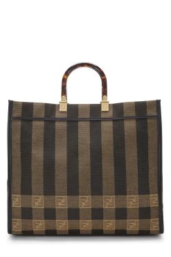 FENDI Brown Pequin Sunshine Shopper Tote Large 9 FENDI Brown Pequin Sunshine Shopper Tote Large -Fashion clothing QBB4E32905000 4