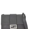 FENDI Grey Leather Flat Baguette Bag Medium