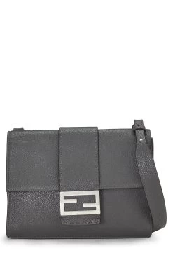 FENDI Grey Leather Flat Baguette Bag Medium
