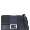 FENDI Navy Leather Flat Baguette Bag Medium