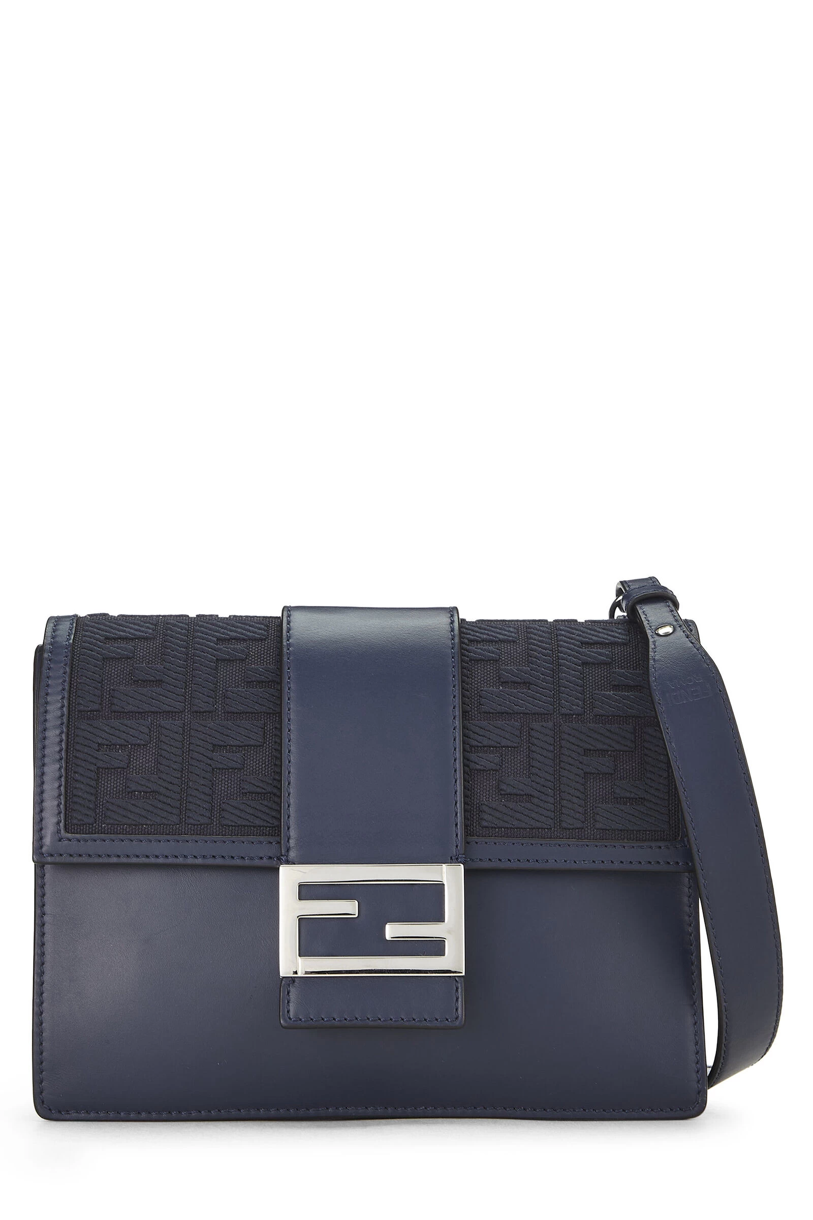 FENDI Navy Leather Flat Baguette Bag Medium 1 FENDI Navy Leather Flat Baguette Bag Medium