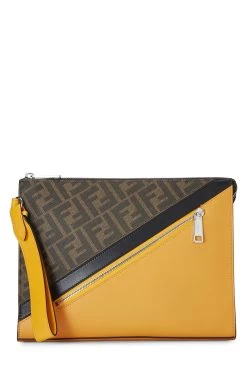 FENDI Orange Leather Zucca Diagonal Clutch