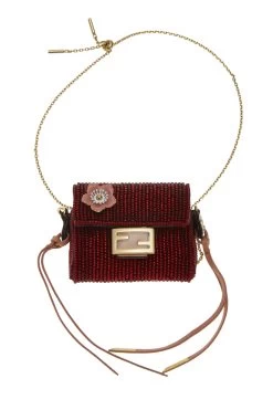 FENDI Red Beaded Baguette Pico