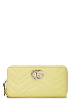 Gucci Yellow Chevron Leather Marmont Zip Wallet