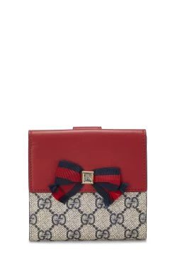 Gucci Red & Navy GG Supreme Canvas French Flap Wallet