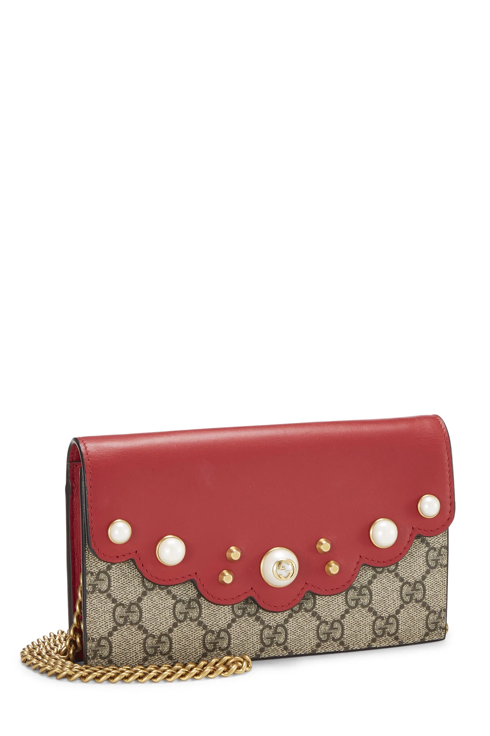 Gucci Red Original GG Supreme Canvas Pearl Studded Wallet-On-Chain (WOC) 3 Gucci Red Original GG Supreme Canvas Pearl Studded Wallet-On-Chain (WOC) - Image 3