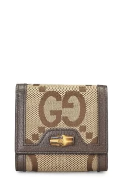 Gucci Beige Jumbo GG Canvas Diana Compact Wallet