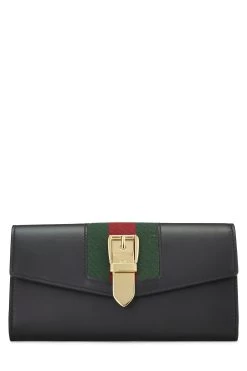 Gucci Black Leather Web Sylvie Continental Wallet