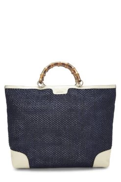 Gucci Navy Straw Tote