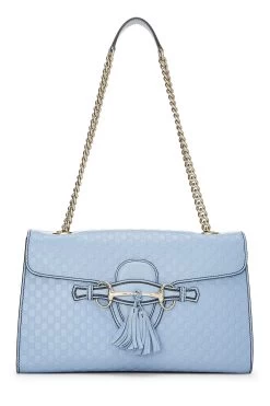 Blue Microguccissima Leather Emily Chain Shoulder Bag