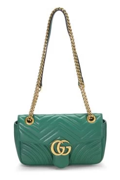 Gucci Green Leather GG Marmont Shoulder Bag Small
