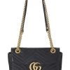 Gucci Black Leather GG Marmont Shoulder Bag Small