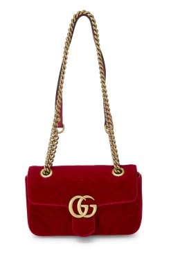 Gucci Red Velvet GG Marmont Shoulder Bag Mini