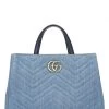 Gucci Blue Denim Pearl Marmont Handbag Small