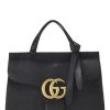 Gucci Black Leather GG Marmont Top Handle Bag Small