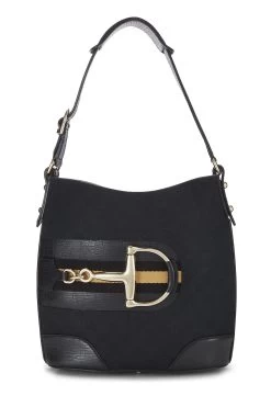Gucci Black GG Canvas Horsebit Shoulder Bag