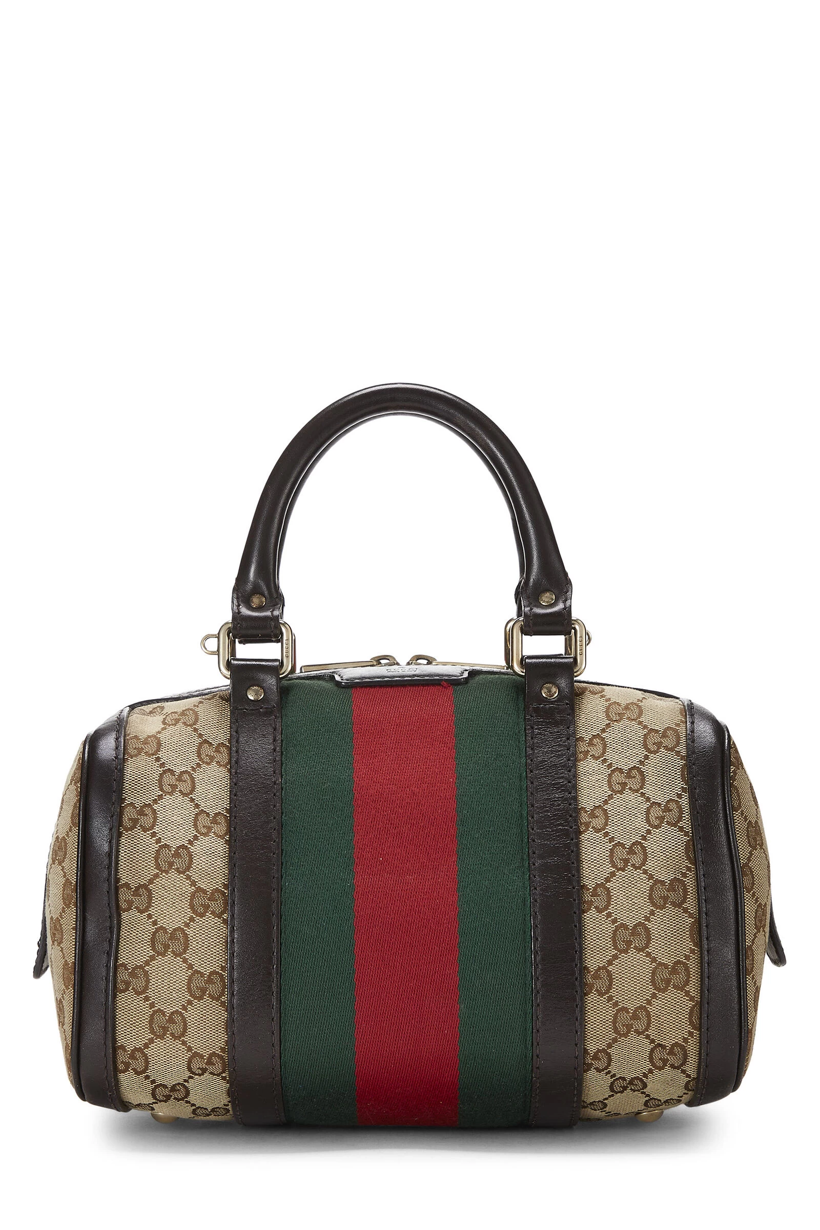 Gucci Brown GG Canvas Web Boston Bag Small 1 Gucci Brown GG Canvas Web Boston Bag Small