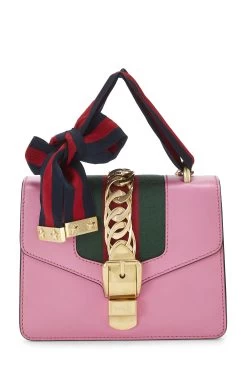 Gucci Pink Leather Web Sylvie Mini