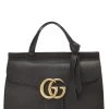 Gucci Black Leather GG Marmont Top Handle Flap Bag Small