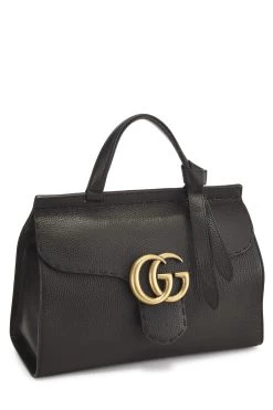 Gucci Black Leather GG Marmont Top Handle Flap Bag Small -Fashion clothing QFB1I51LKH004 2