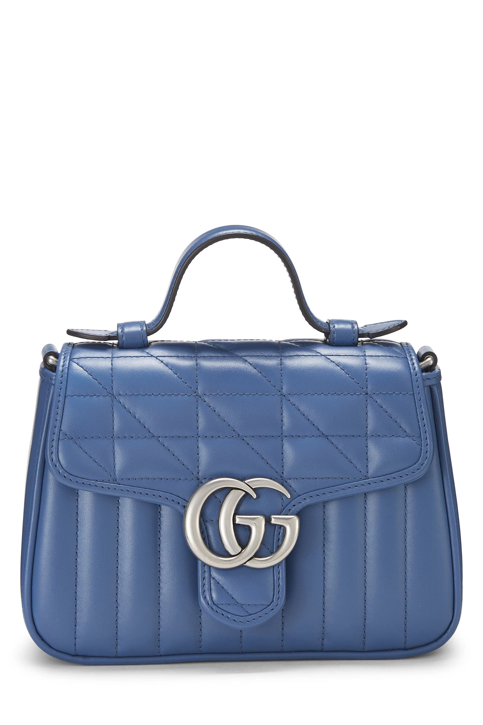 Gucci Blue Leather GG Marmont Top Handle Bag Mini 1 Gucci Blue Leather GG Marmont Top Handle Bag Mini