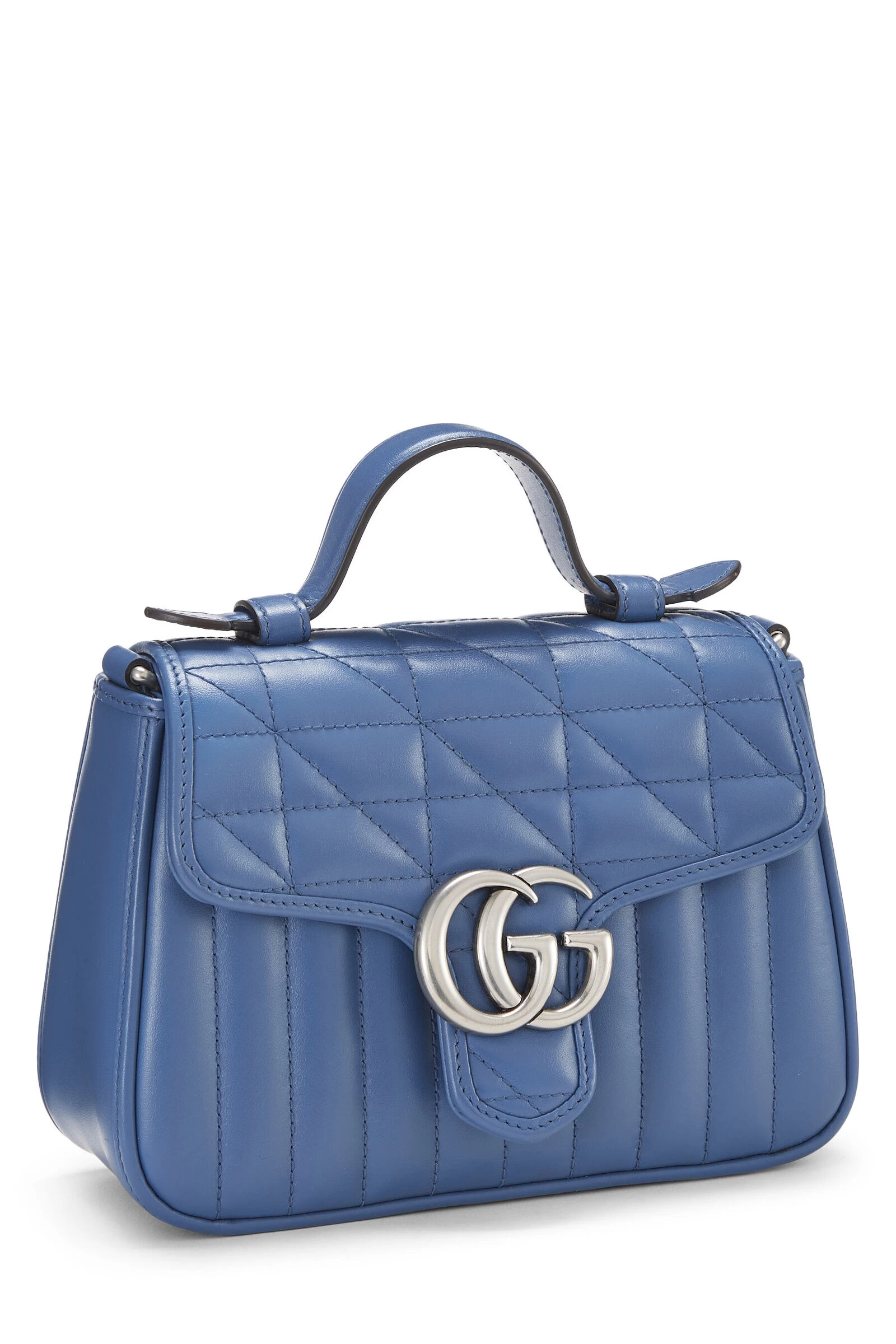 Gucci Blue Leather GG Marmont Top Handle Bag Mini 2 Gucci Blue Leather GG Marmont Top Handle Bag Mini - Image 2
