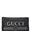 Gucci Black Grained Leather Logo Web Pouch