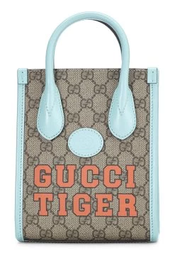 Gucci Turquoise Original GG Supreme Canvas Tiger Tote Mini