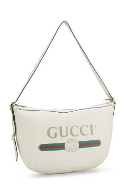 Gucci White Leather Logo Print Half Moon Hobo -Fashion clothing QFB21R1LWB002 2