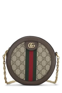 Gucci Brown GG Supreme Canvas Ophidia Round Mini
