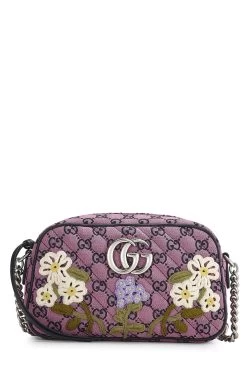 Gucci Pink Embroidered GG Canvas Marmont Crossbody Small
