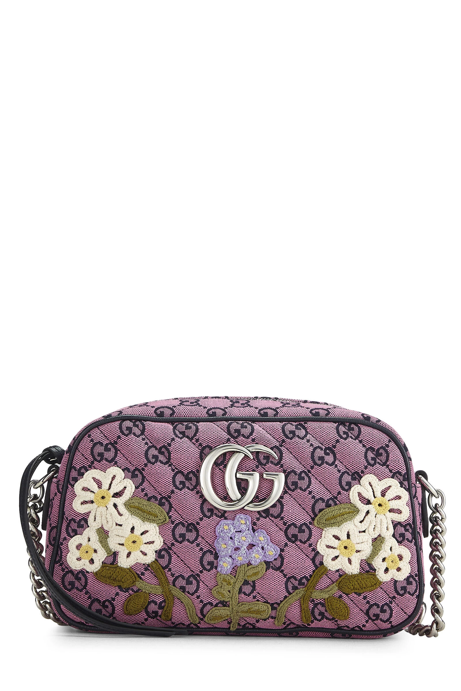 Gucci Pink Embroidered GG Canvas Marmont Crossbody Small 1 Gucci Pink Embroidered GG Canvas Marmont Crossbody Small