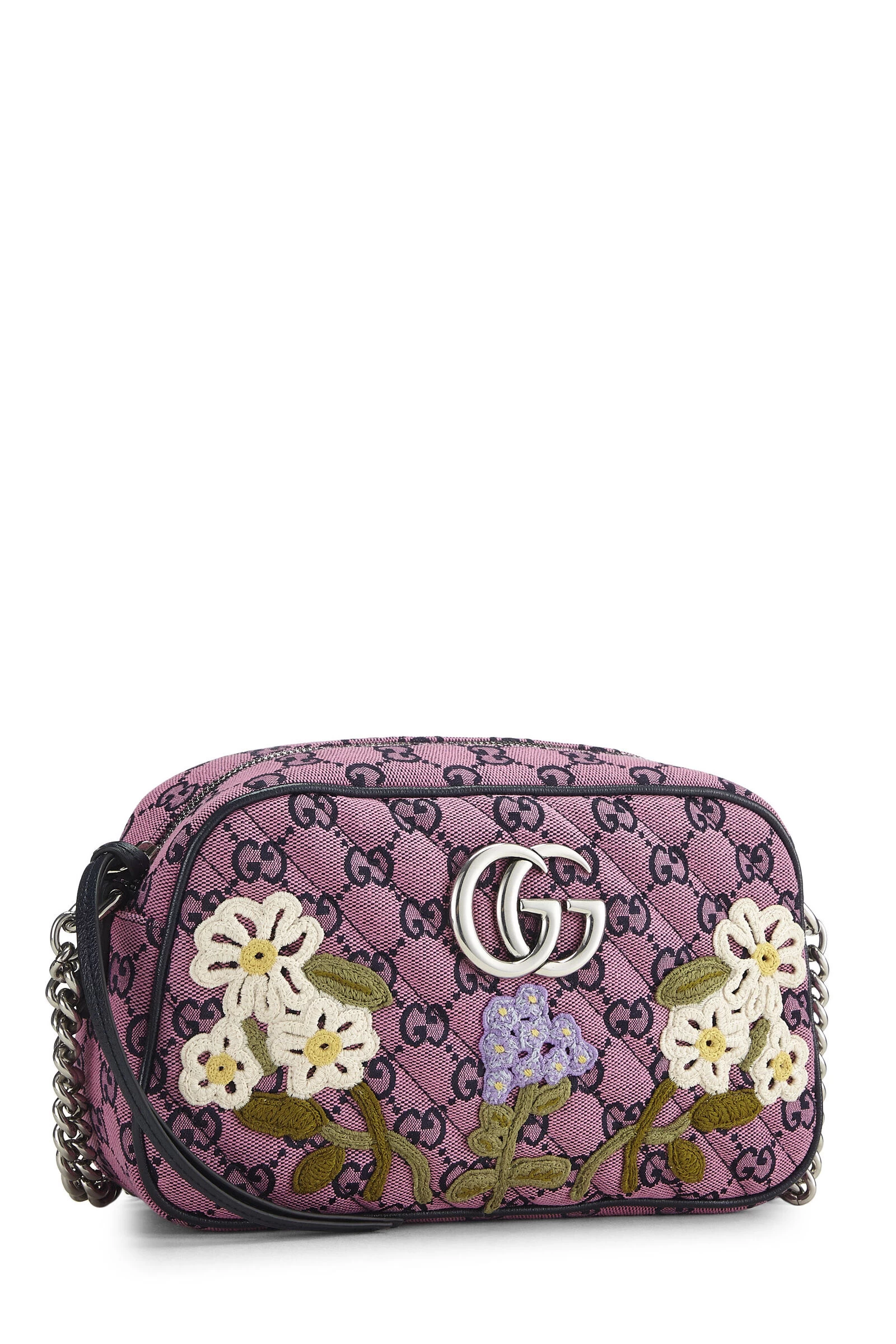 Gucci Pink Embroidered GG Canvas Marmont Crossbody Small 2 Gucci Pink Embroidered GG Canvas Marmont Crossbody Small - Image 2
