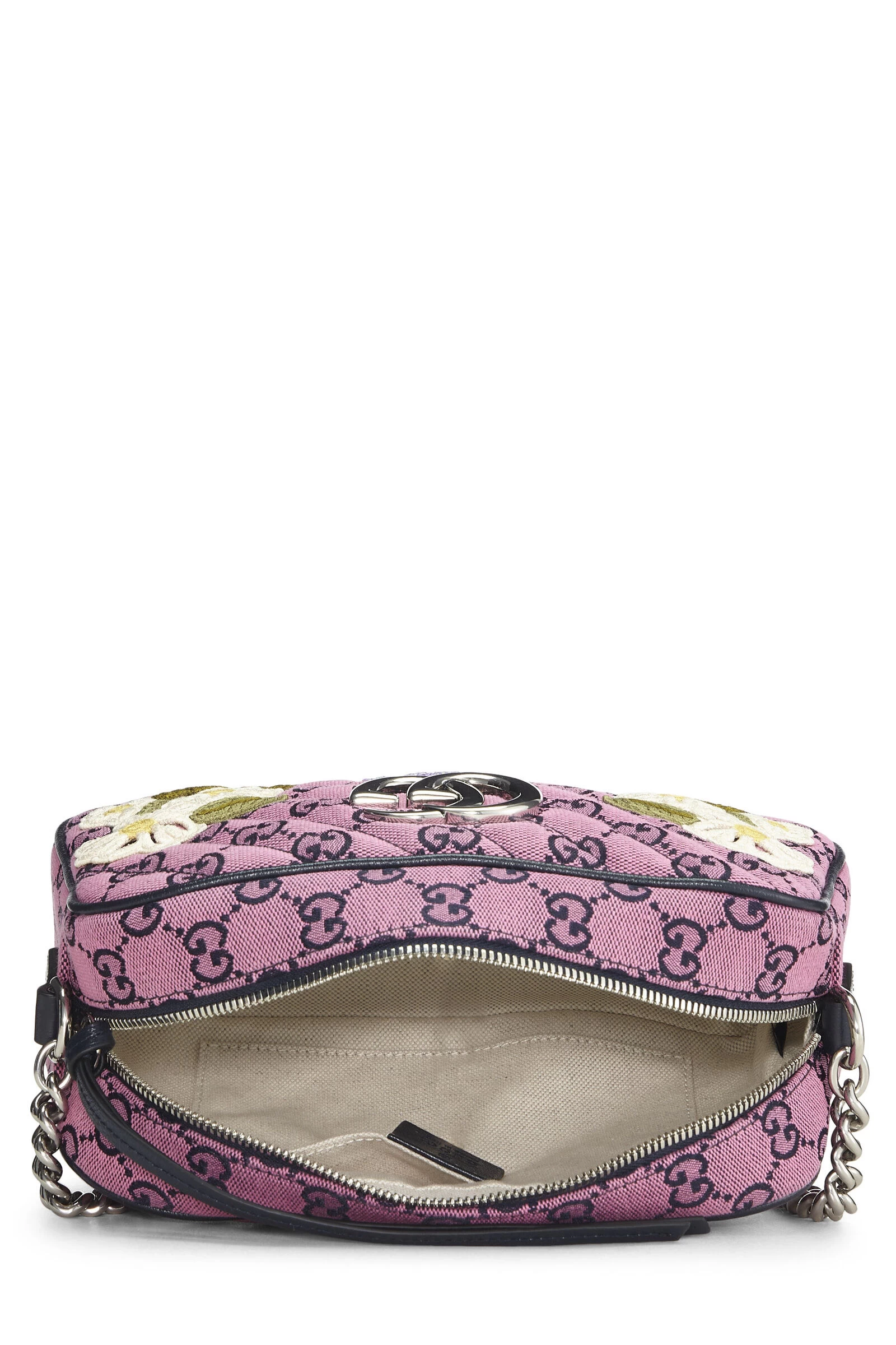Gucci Pink Embroidered GG Canvas Marmont Crossbody Small 6 Gucci Pink Embroidered GG Canvas Marmont Crossbody Small - Image 6