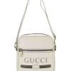Gucci White Logo Print Leather Vertical Camera Bag Small